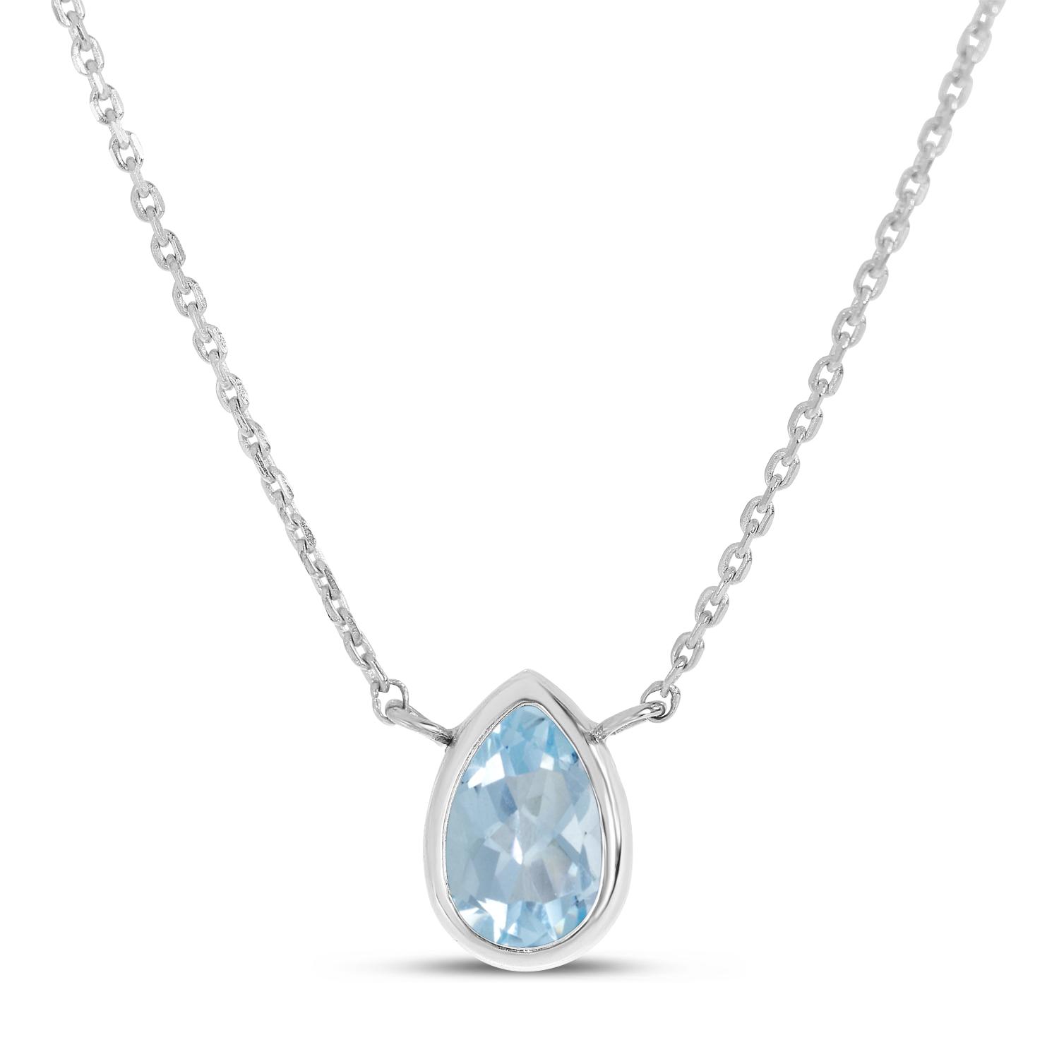 14K White Gold Pear Aquamarine Birthstone Necklace