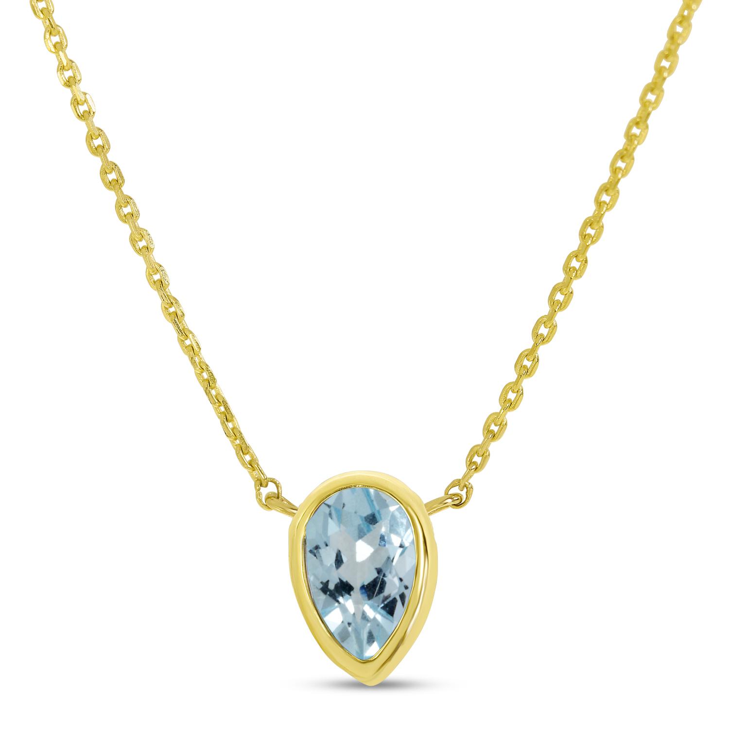 14K Yellow Gold Pear Aquamarine Birthstone Necklace