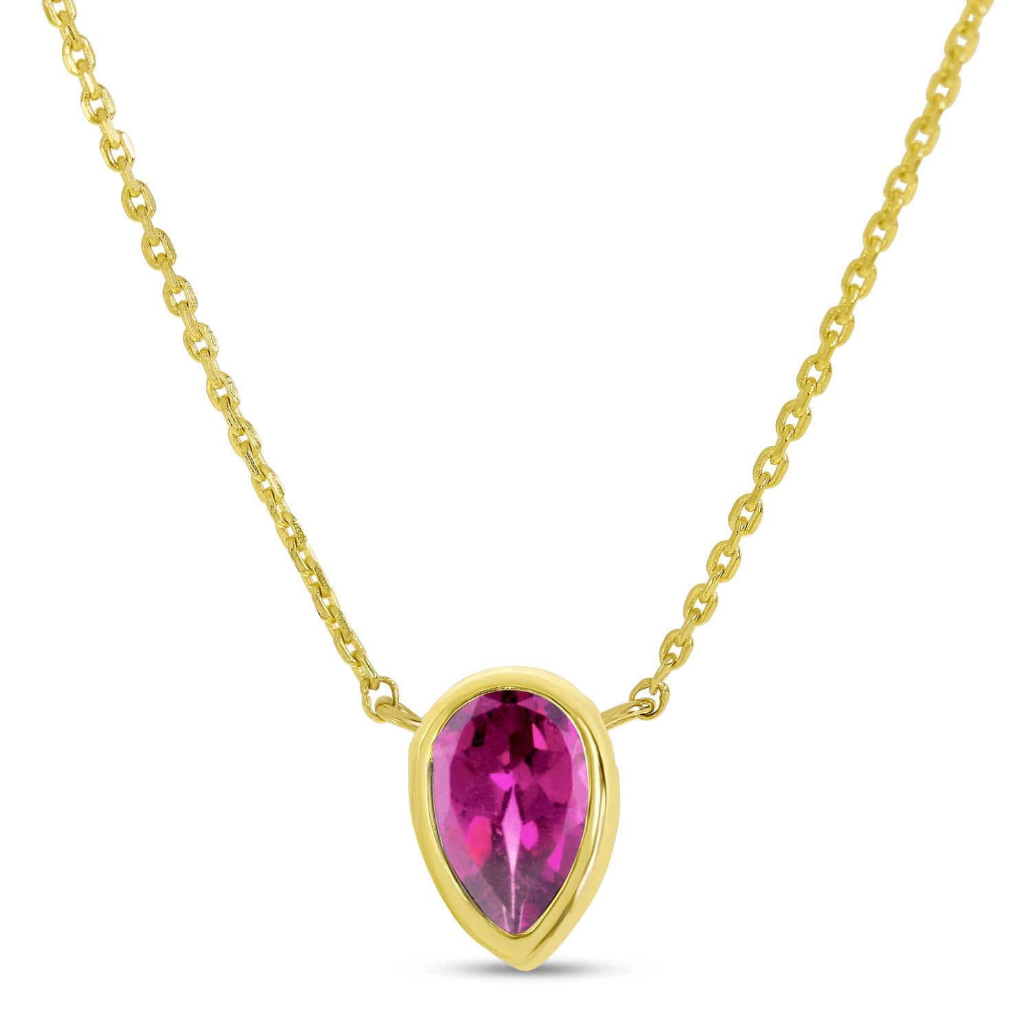 14K Yellow Gold Pear Rhodalite Garnet Birthstone Necklace