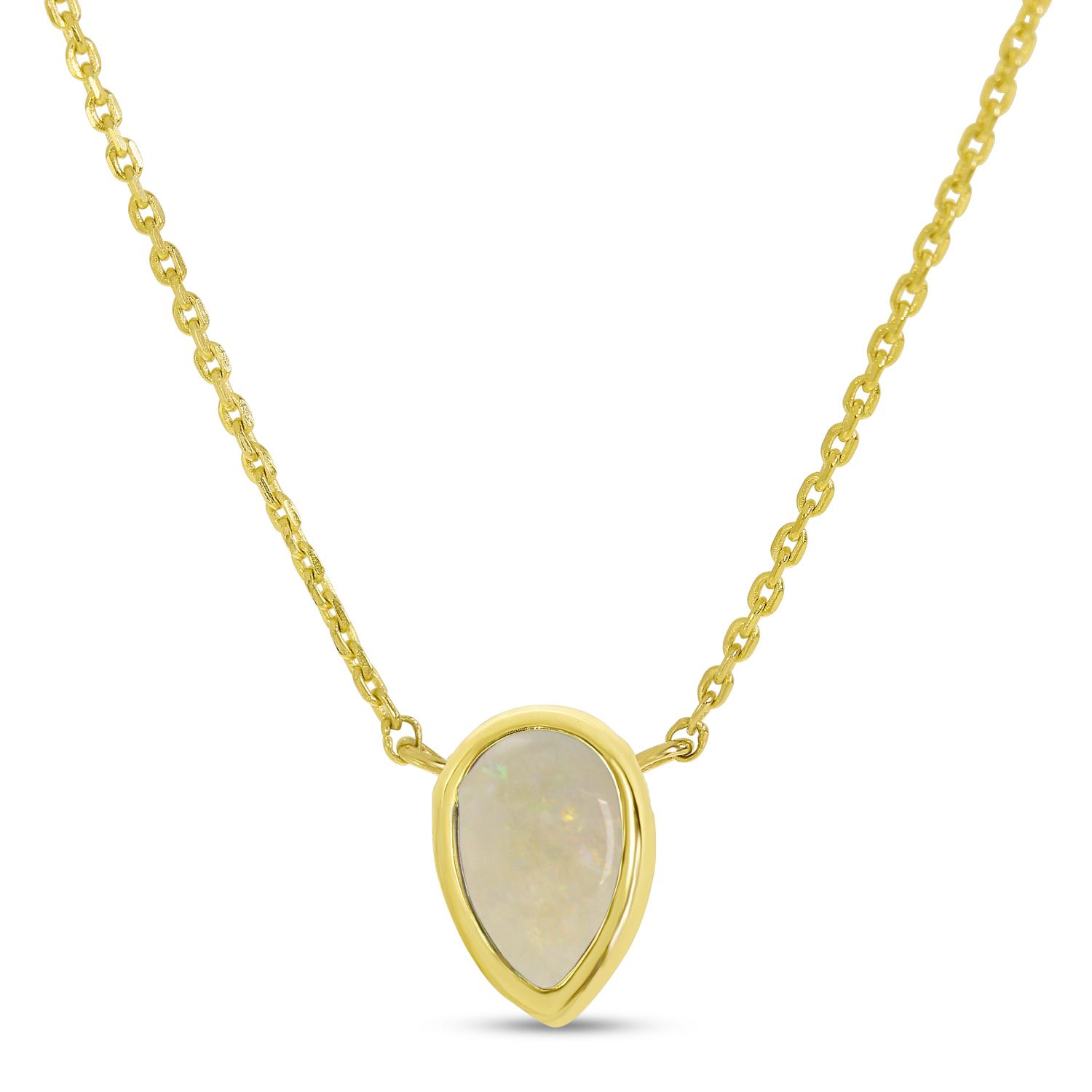 14K Yellow Gold Pear Opal Birthstone Necklace