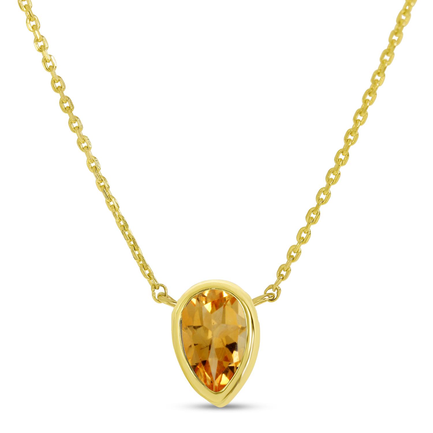 14K Yellow Gold Pear Citrine Birthstone Necklace