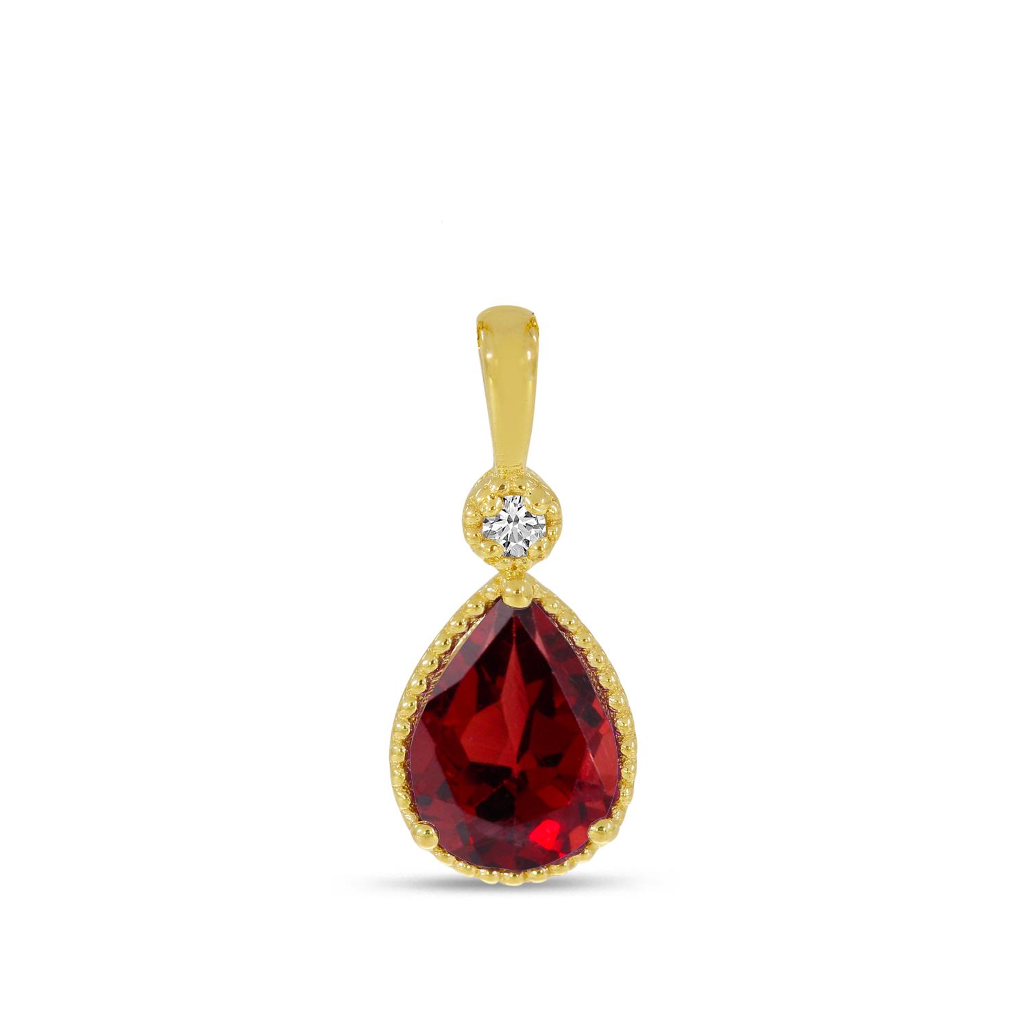 14K Yellow Gold Pear Cut Garnet With Diamond Pendant