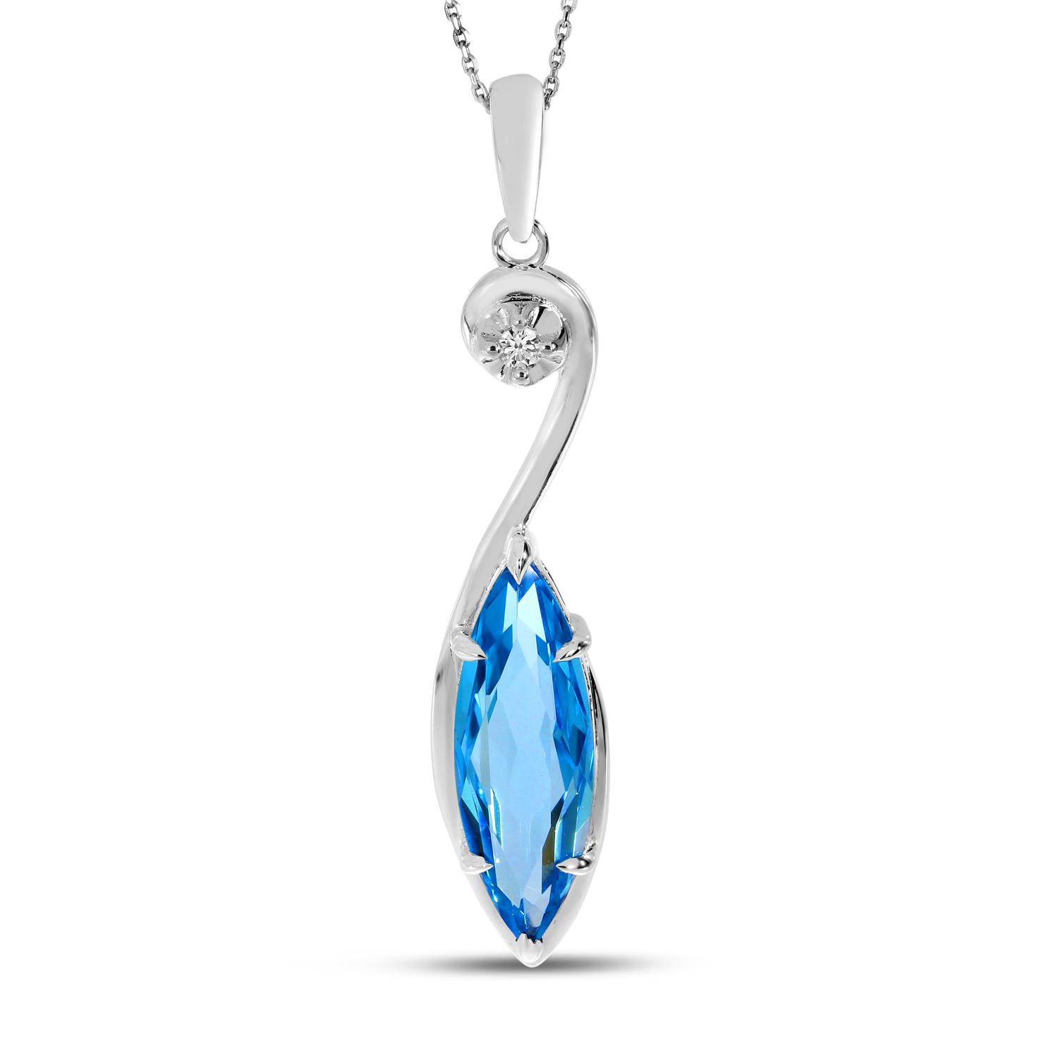 14K White Gold Semi Marquise Swirl Pendant