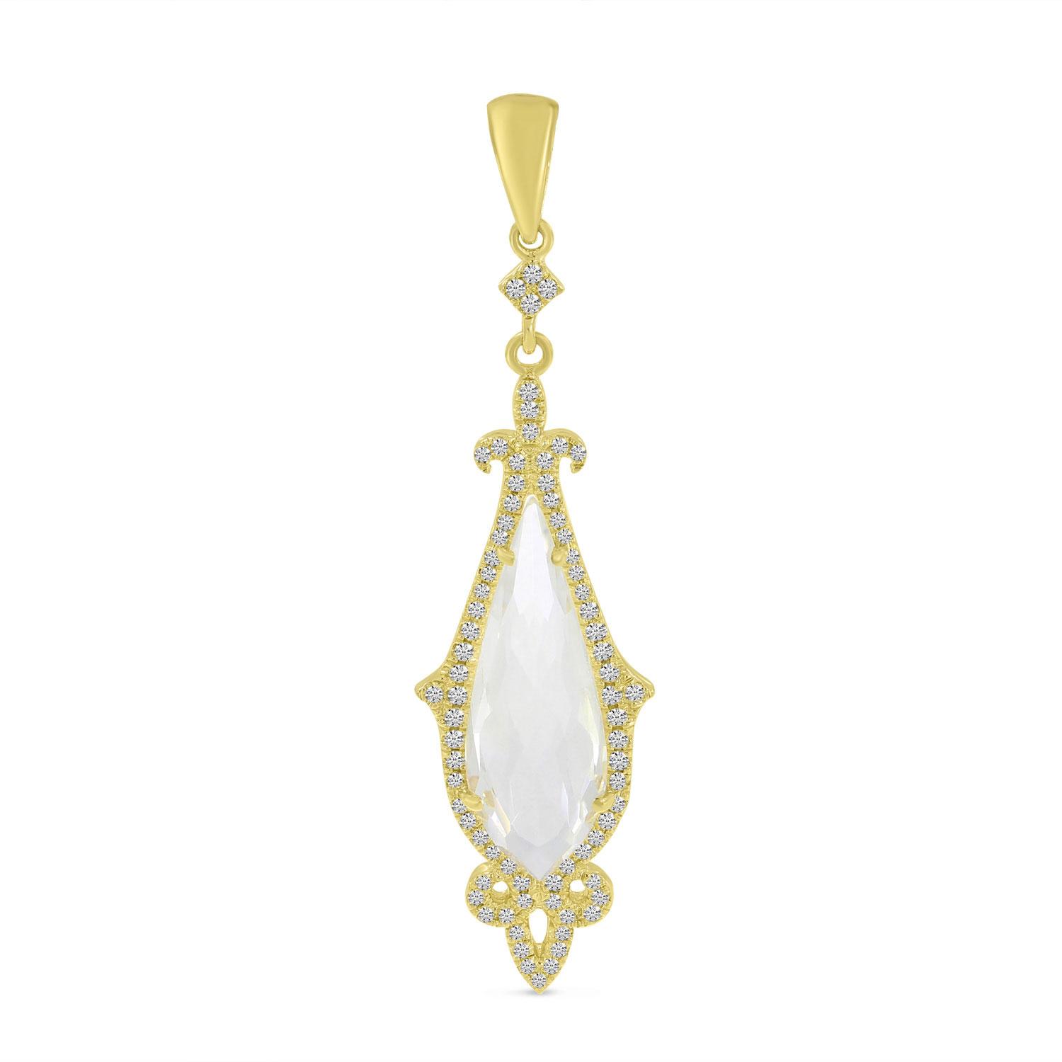 14K Yellow Gold Pear White Topaz and Diamond Penadant