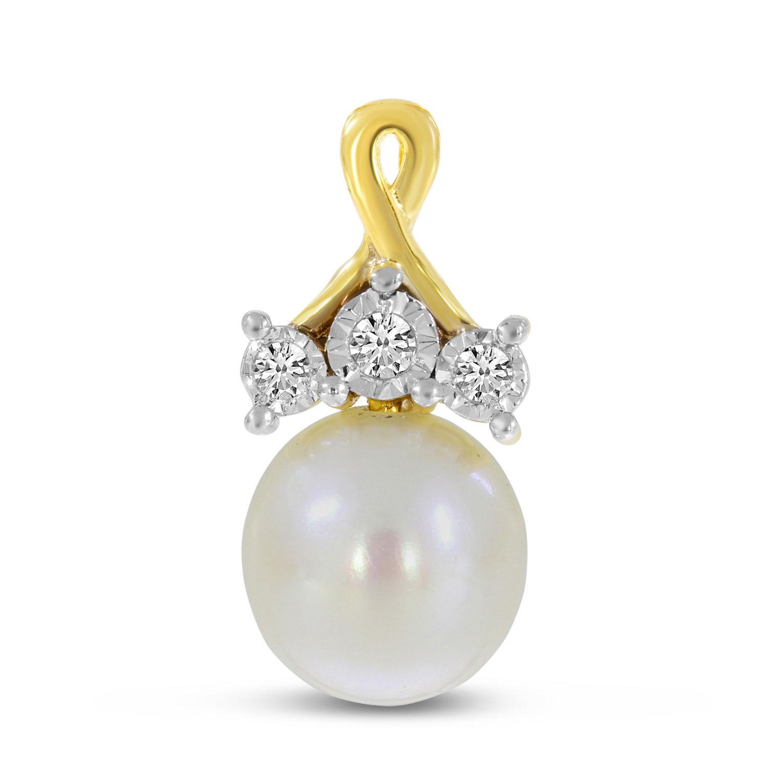 14K Yellow Gold Pearl and Diamond Crossover Pendant