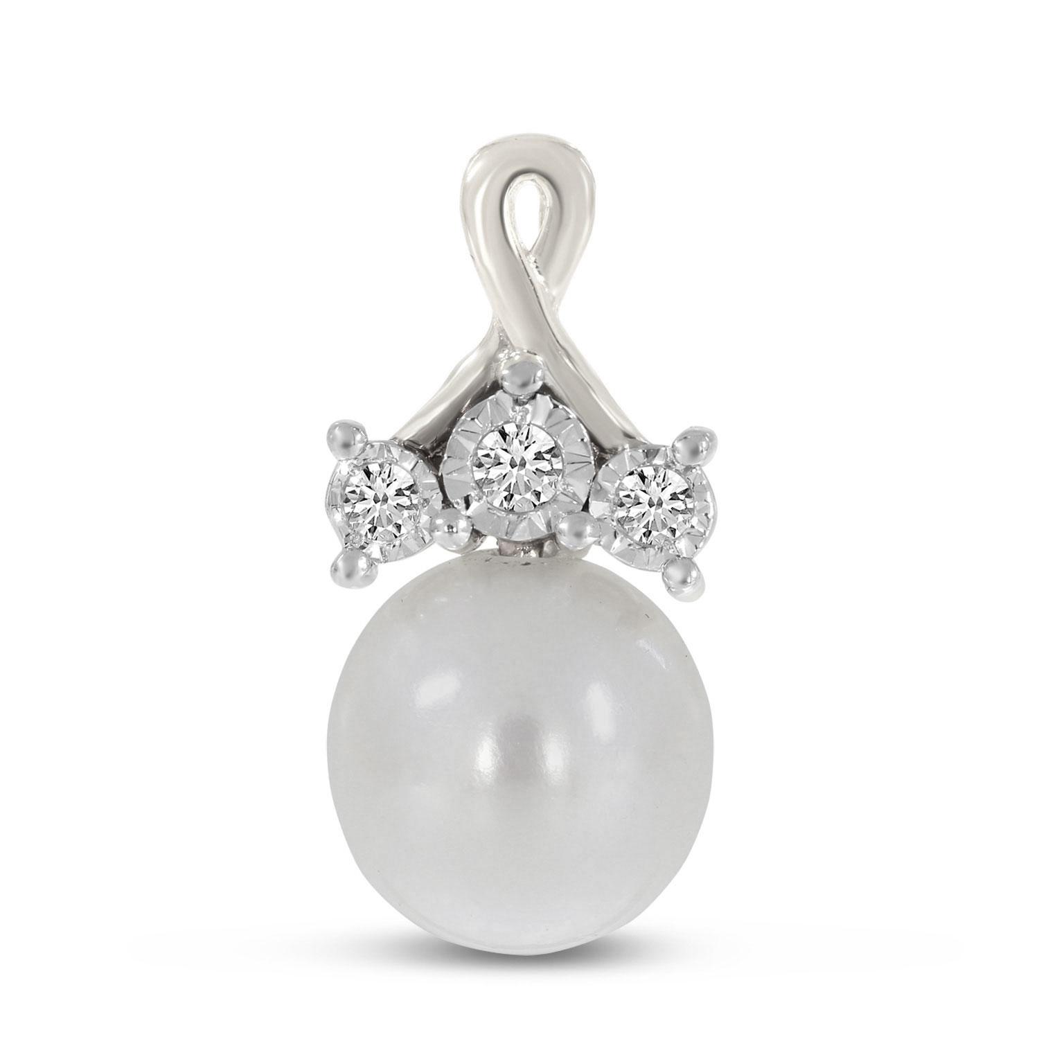 14K White Gold Pearl and Diamond Crossover Pendant