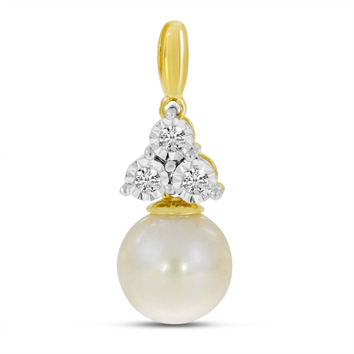 14K Yellow Gold Pearl and Diamond Triangle Pendant