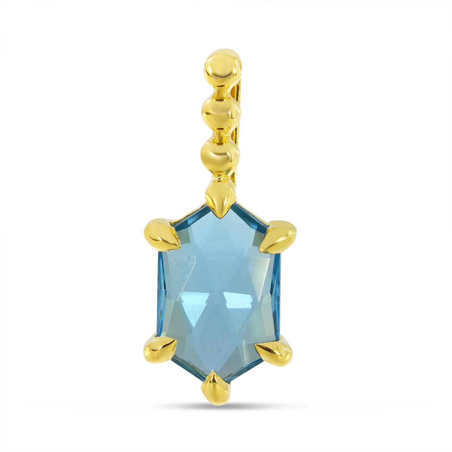 14K Yellow Gold Hexagon Blue Topaz  Beaded Pendant