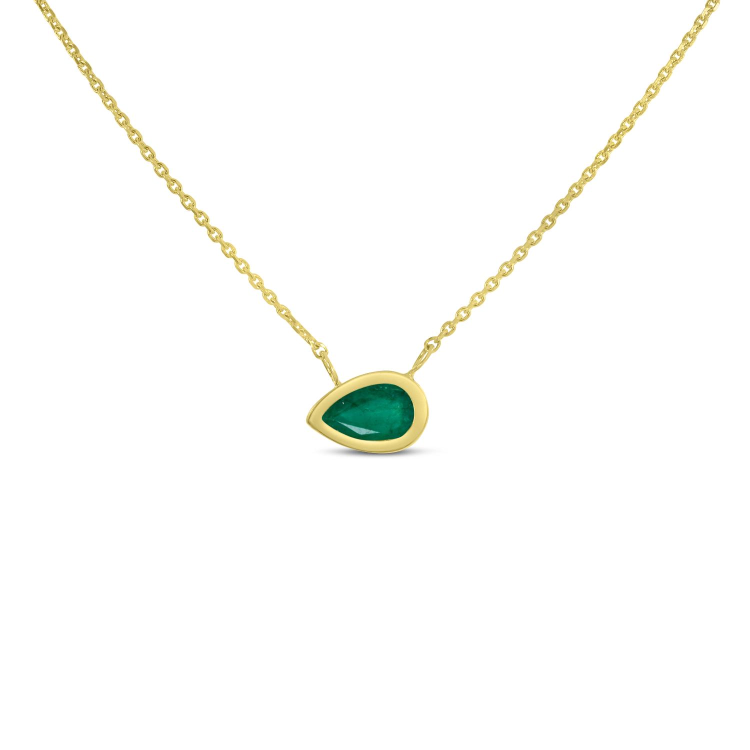 14K Yellow Gold Pear Emerald East to West Birthstone Necklace