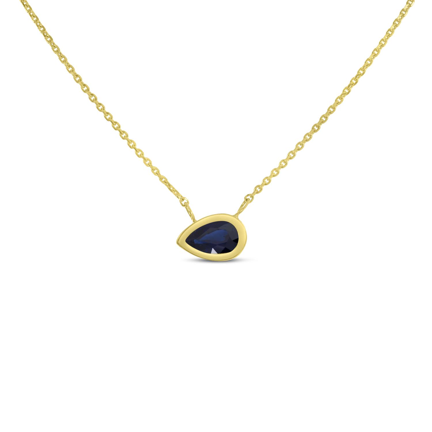 14K Yellow Gold Pear Sapphire East to West Birthstone Necklace