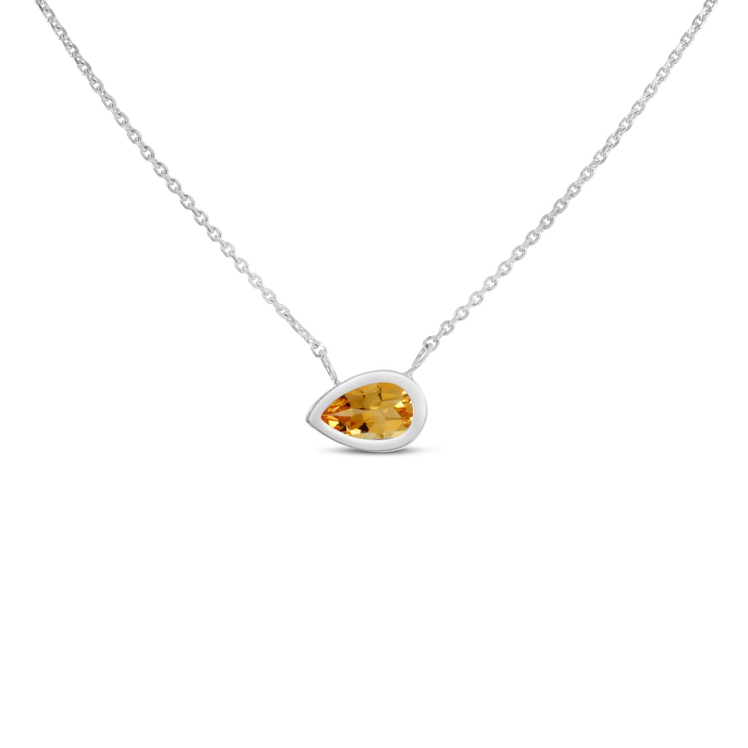 14K White Gold Pear Citrine East to West Birthstone Necklace