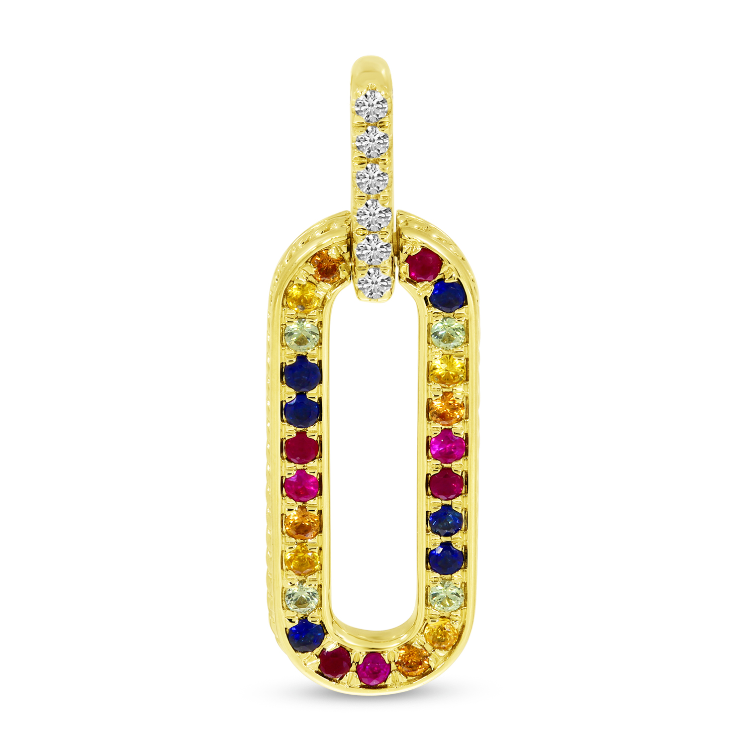 14K Yellow Gold Rainbow Sapphire & Diamond Link Pendant