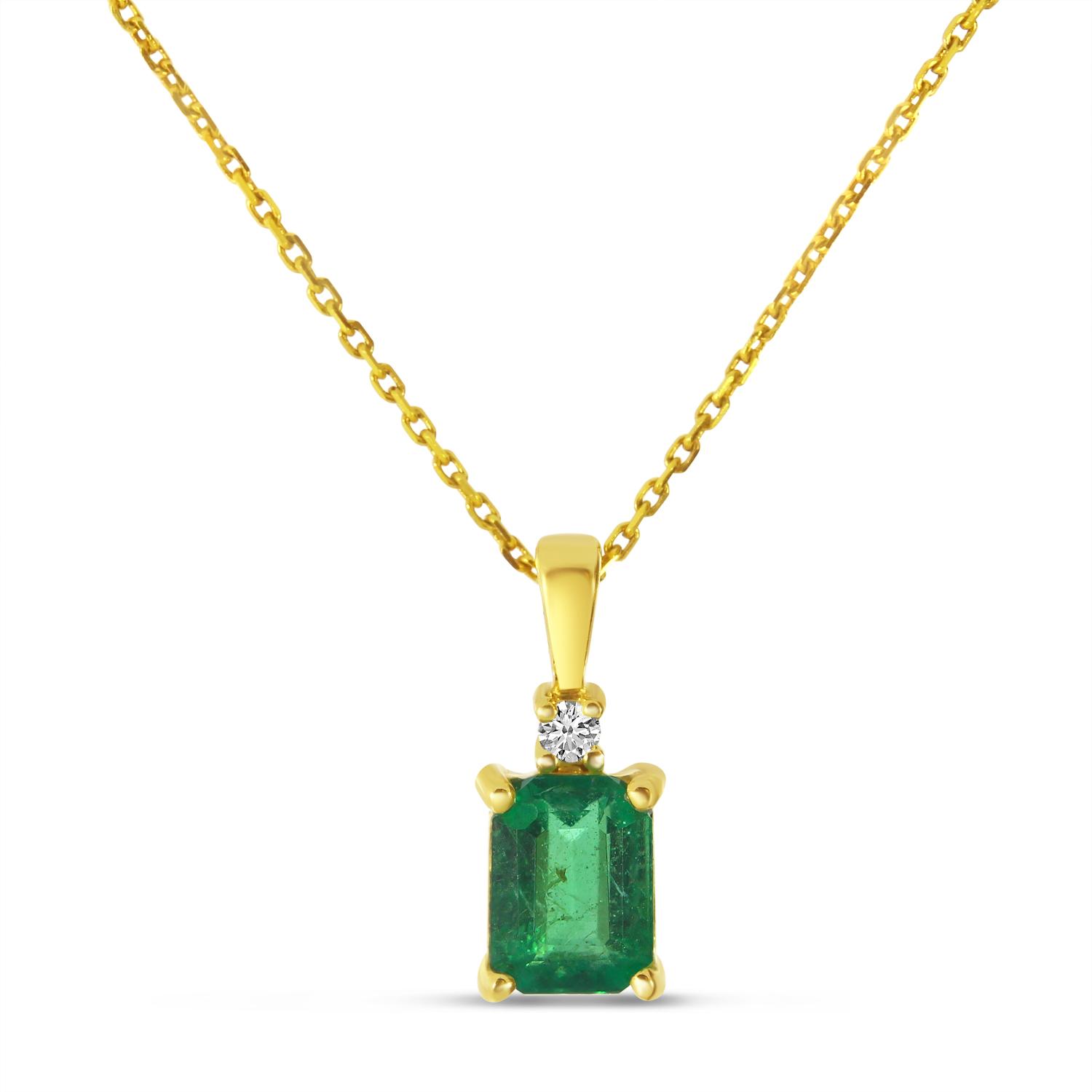 14K Yellow Gold Emerald Cut Emerald Pendant