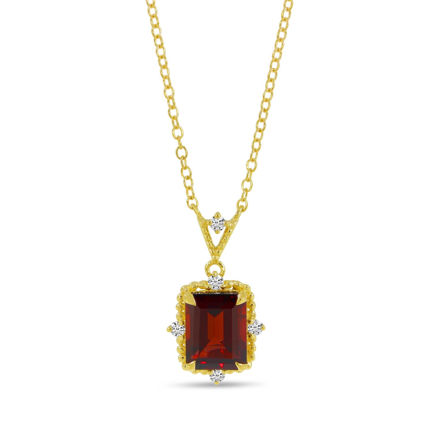 14K Yellow Gold Octagon Garnet and Diamond Necklace