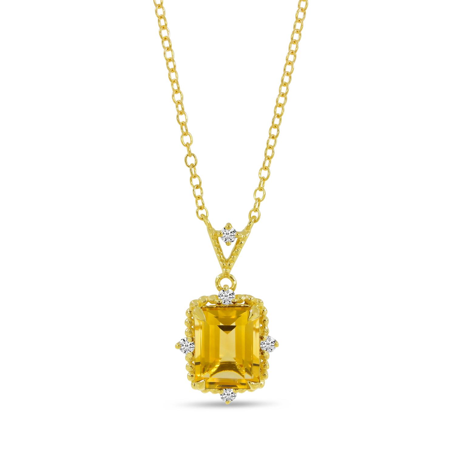 14K Yellow Gold Octagon Citrine and Diamond Necklace