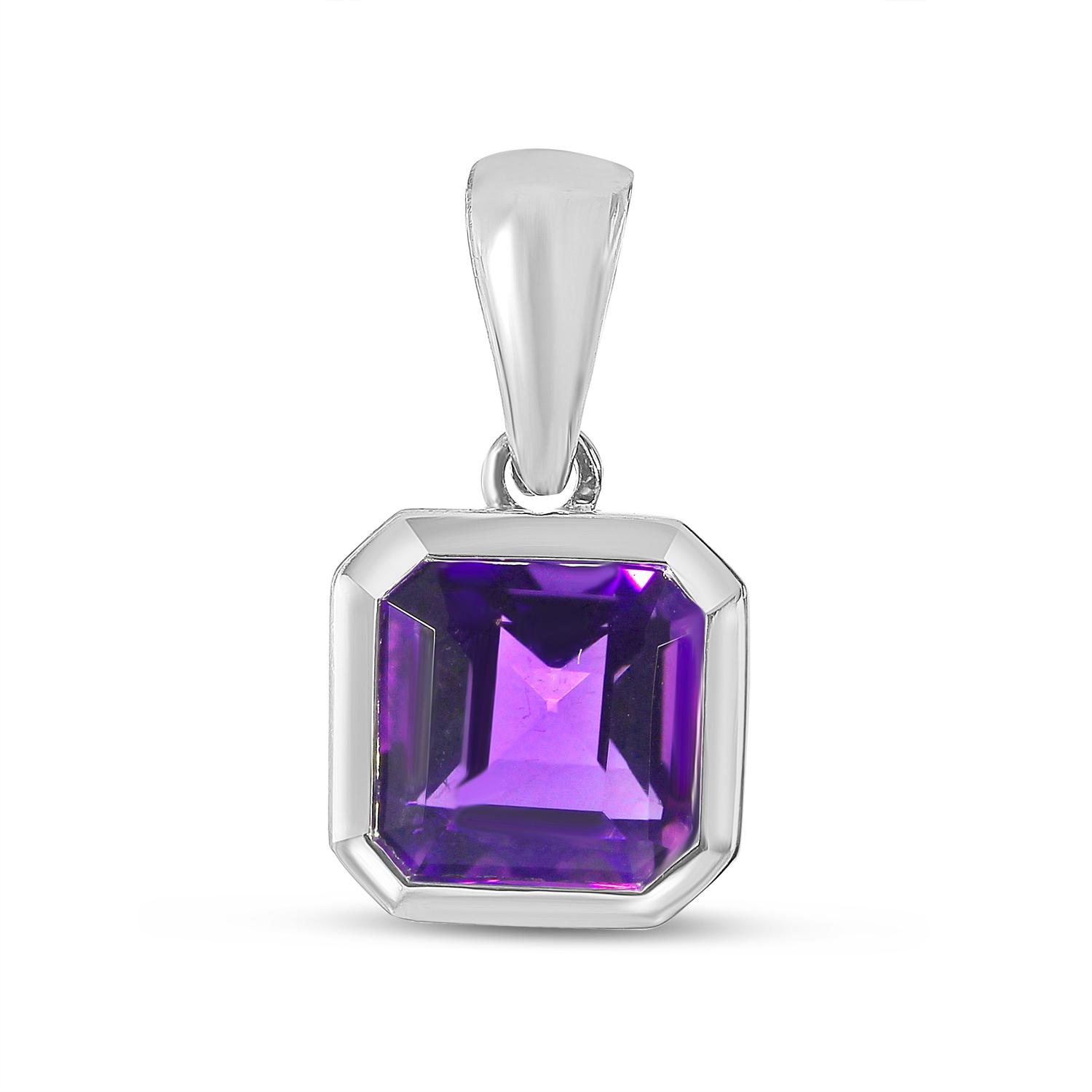 14K White Gold Octagon Amethyst Pendant