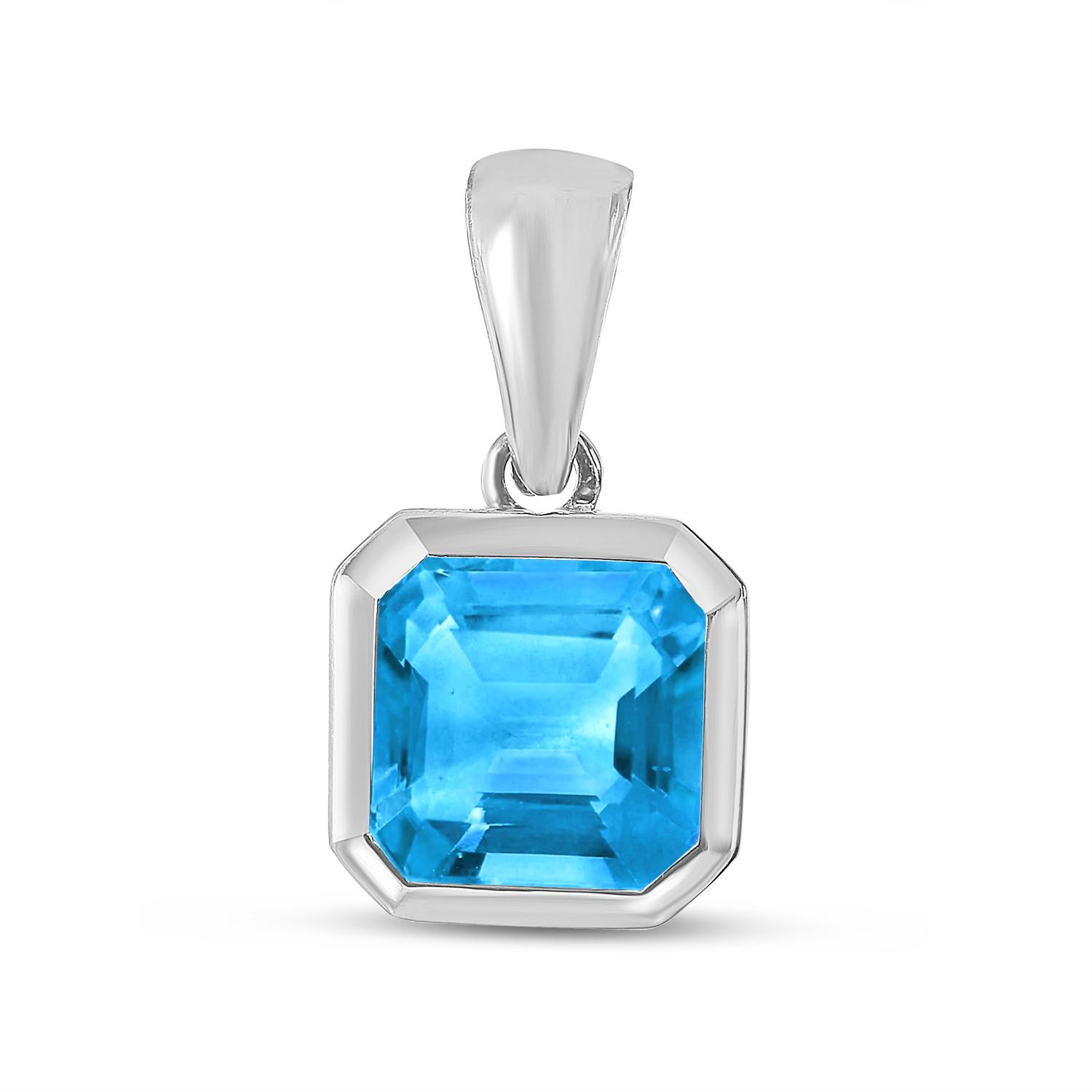 14K White Gold Octagon Blue Topaz Pendant