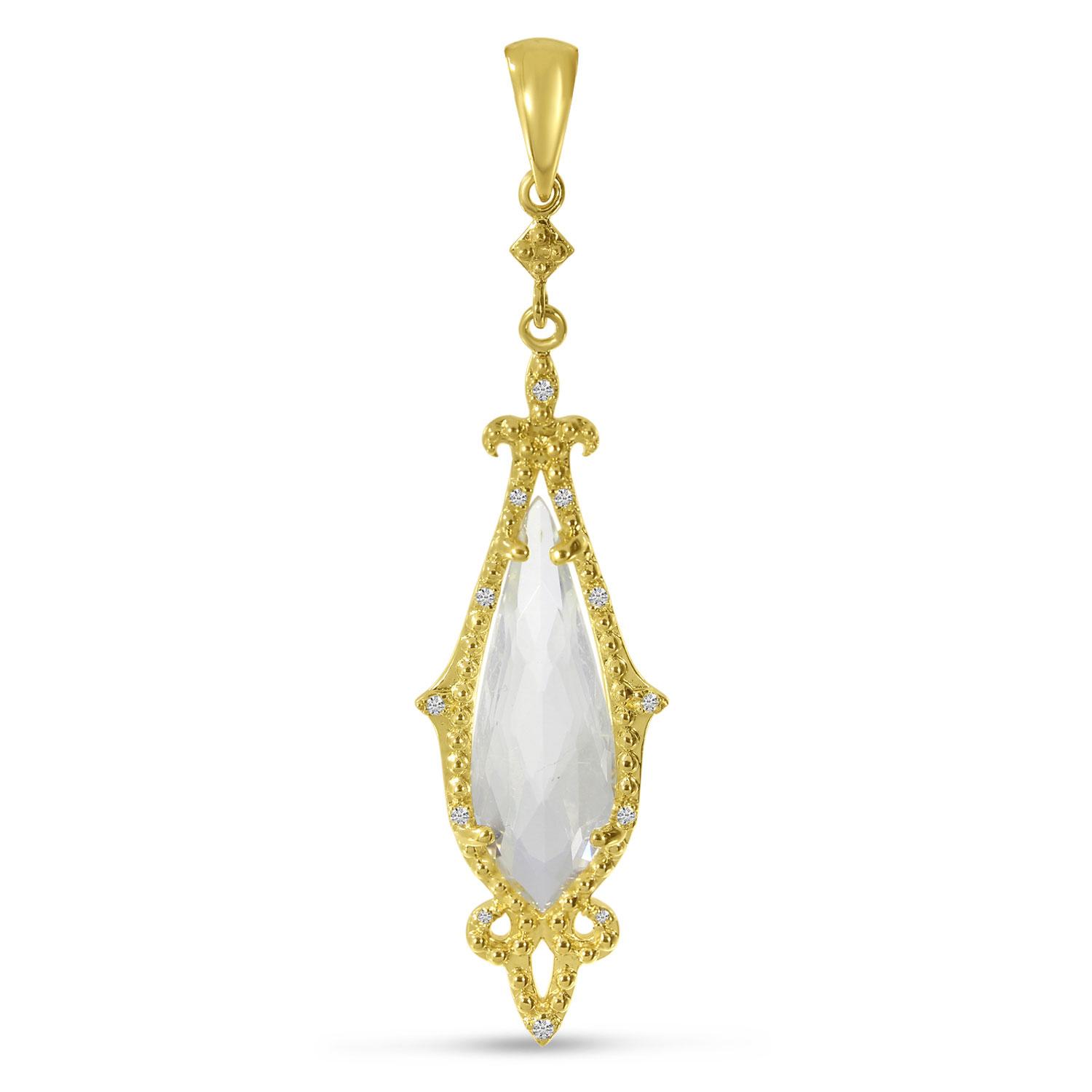 14K Yellow Gold Special Cut White Topaz and Diamond Pendant