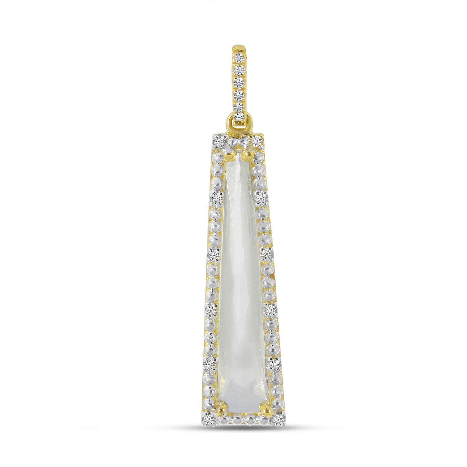 14K Yellow Gold Trapezoid Cut White Topaz and Diamond Pendant