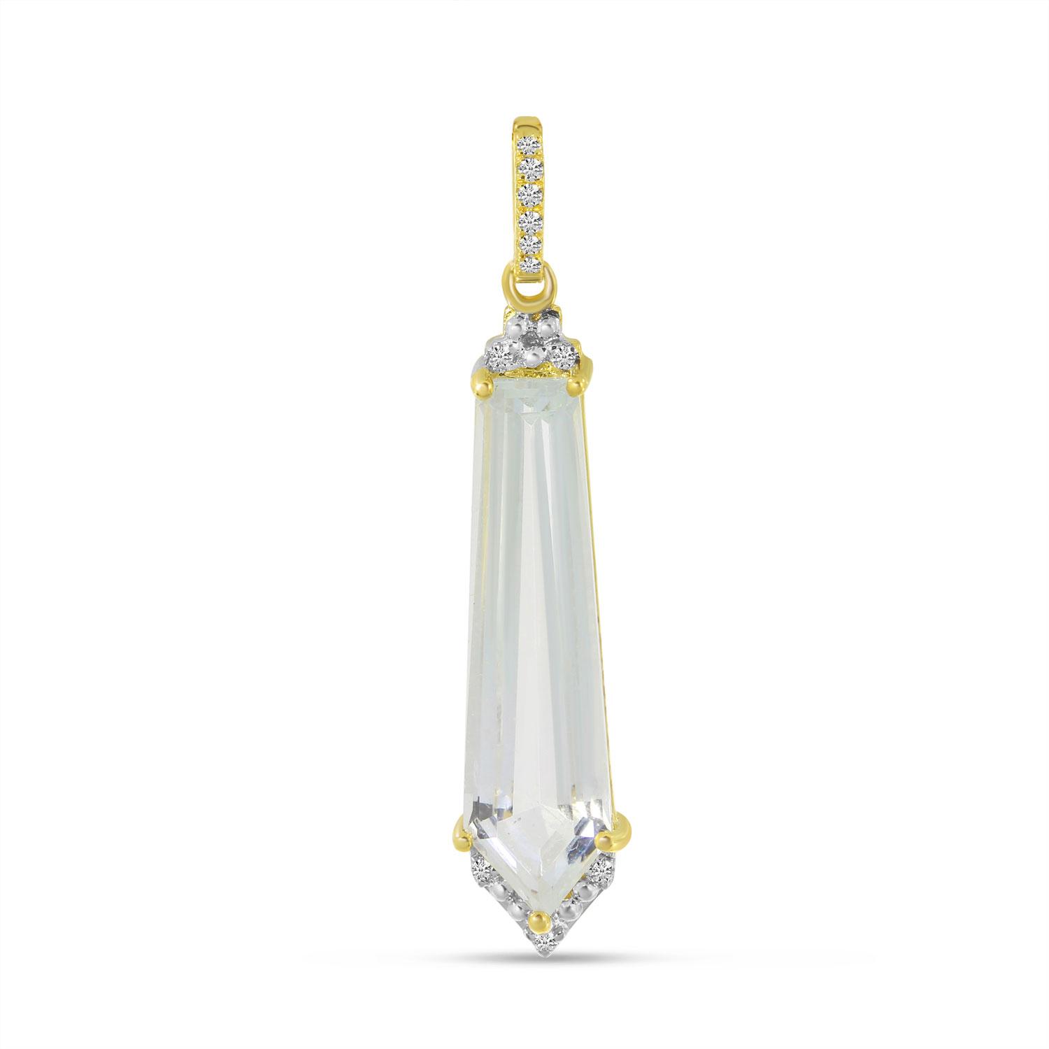 14K Yellow Gold Special Cut White Topaz and Diamond Pendant