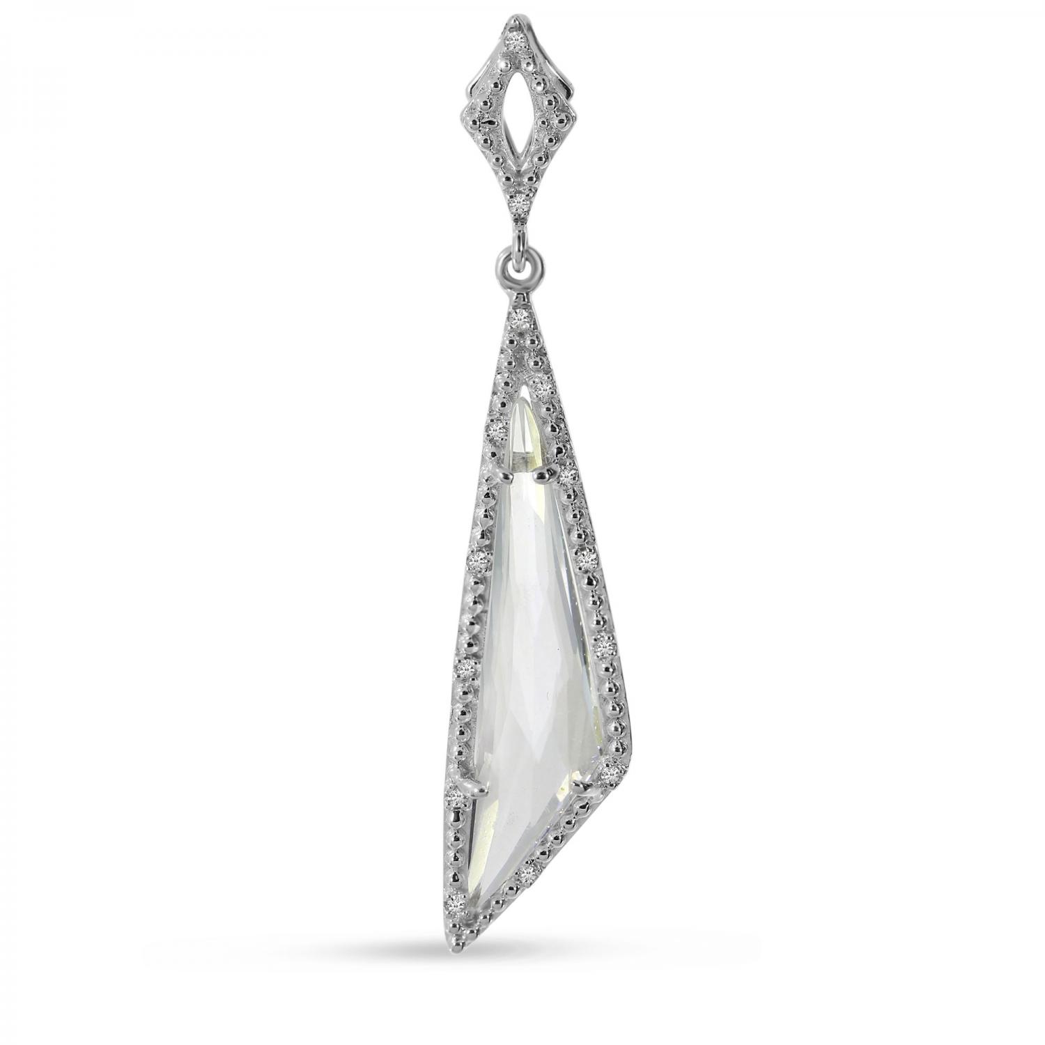 14K White Gold Special Cut White Topaz and Diamond Pendant