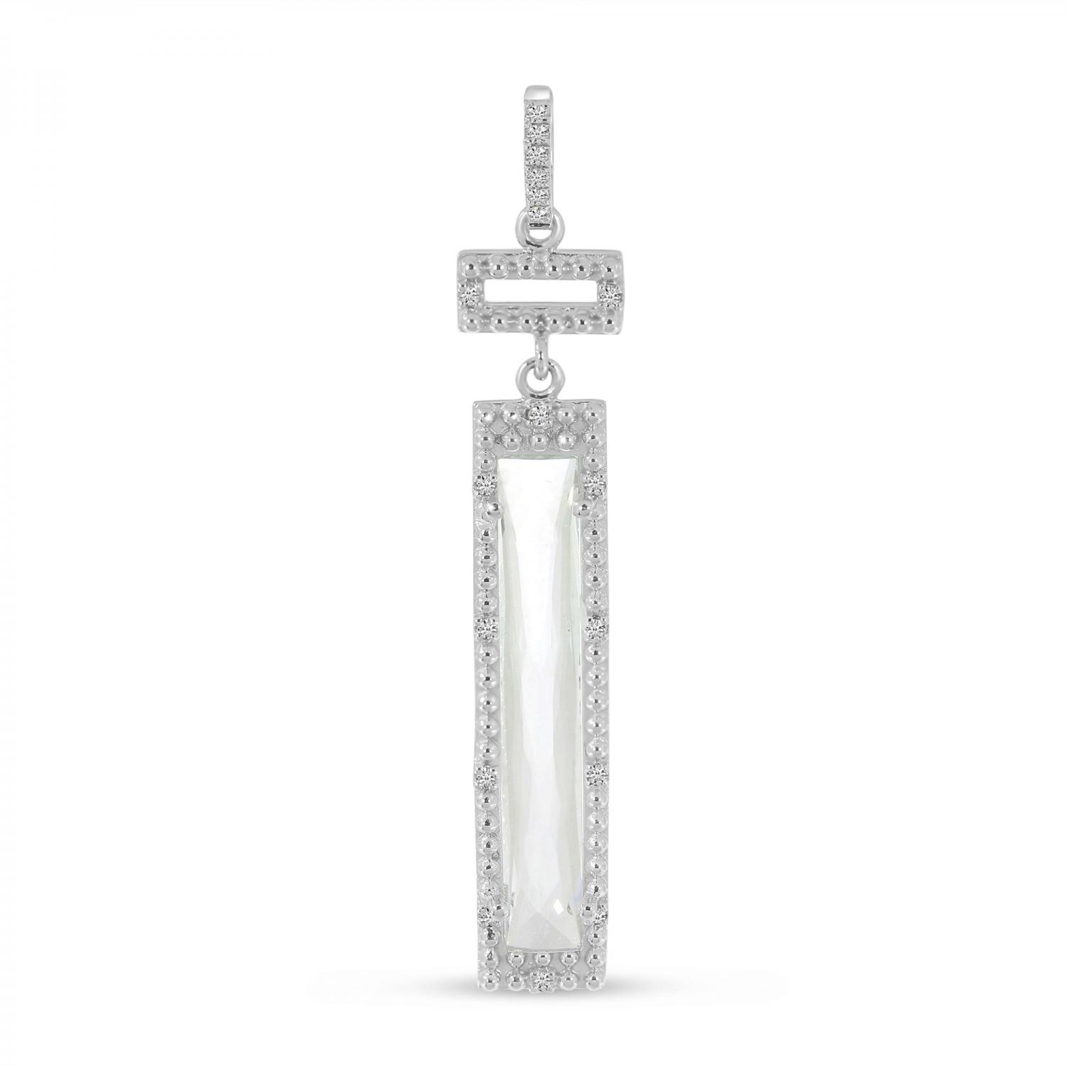 14K White Gold Special Cut White Topaz and Diamond Pendant