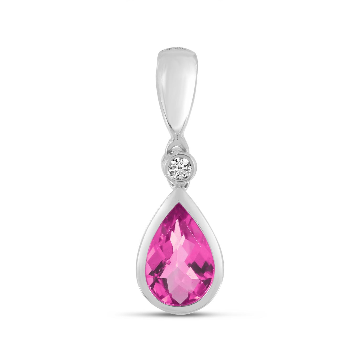 14K White Gold Pear Pink Tourmaline and Diamond Pendant