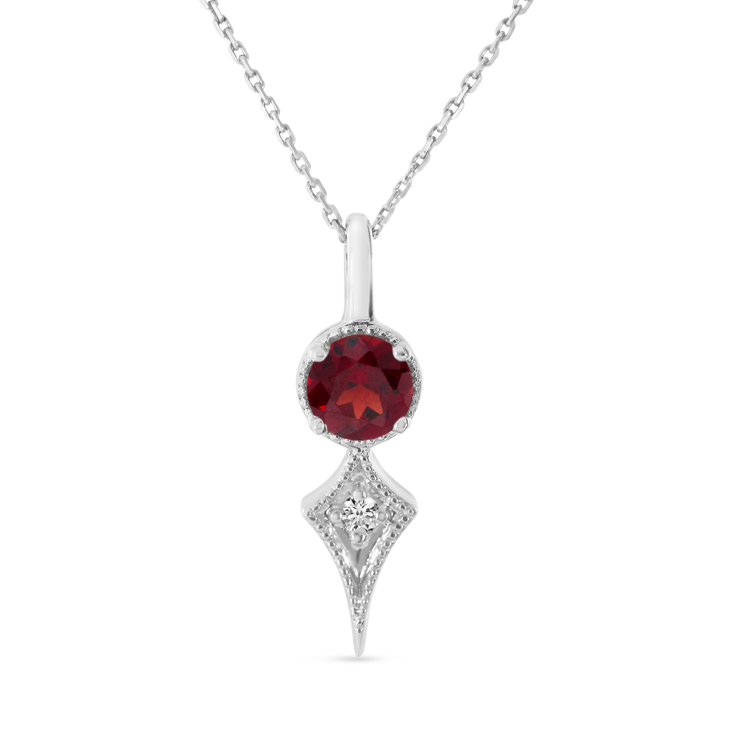 14K White Gold Garnet and Diamond Necklace