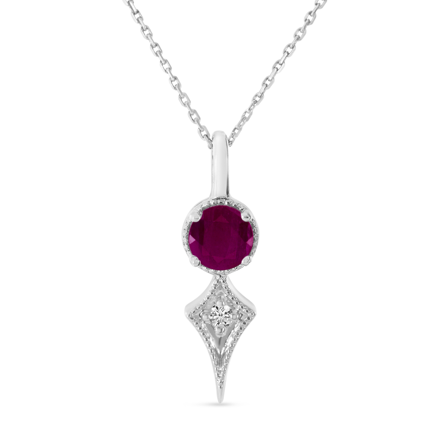 14K White Gold Ruby and Diamond Pendant