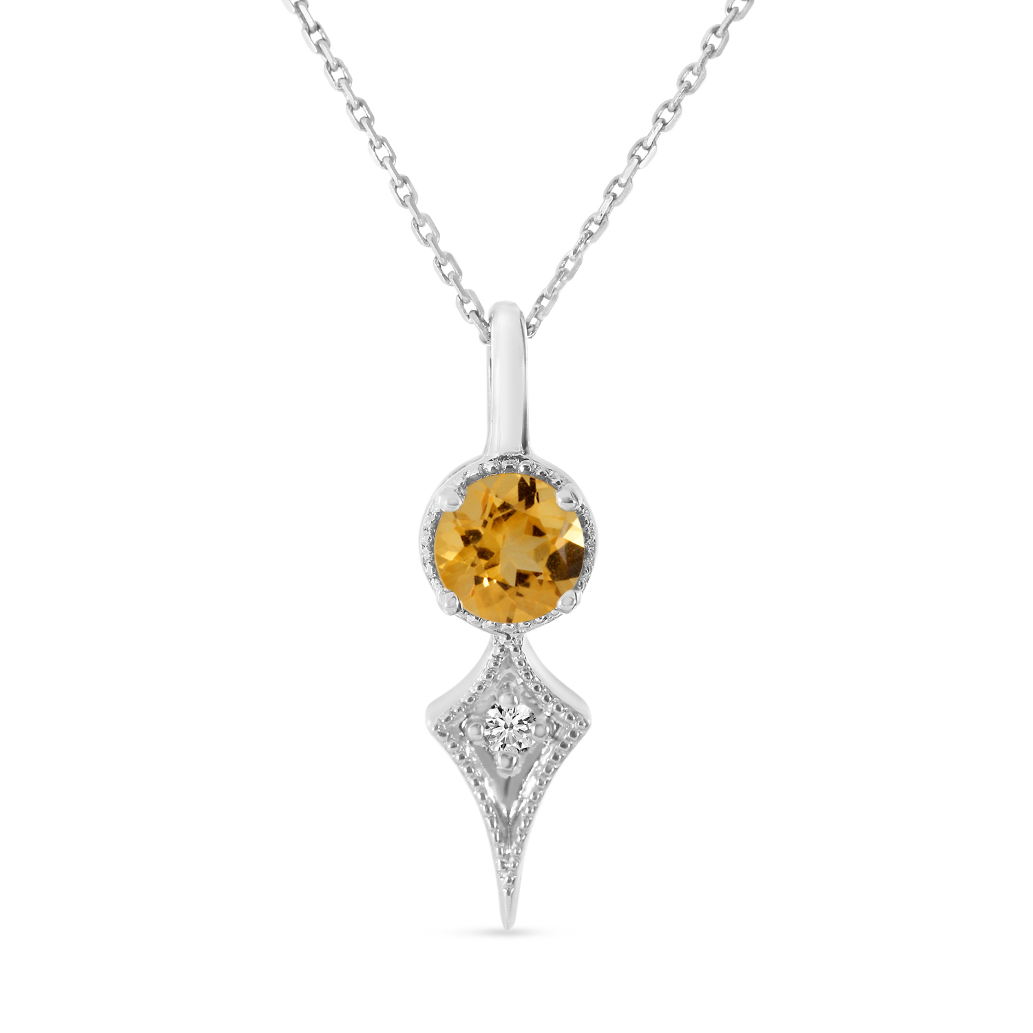 14K White Gold Citrine and Diamond Pendant