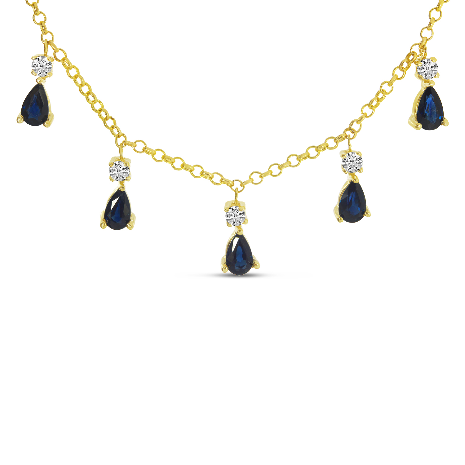 14K Yellow Gold Diamond and Precious Drop Necklace