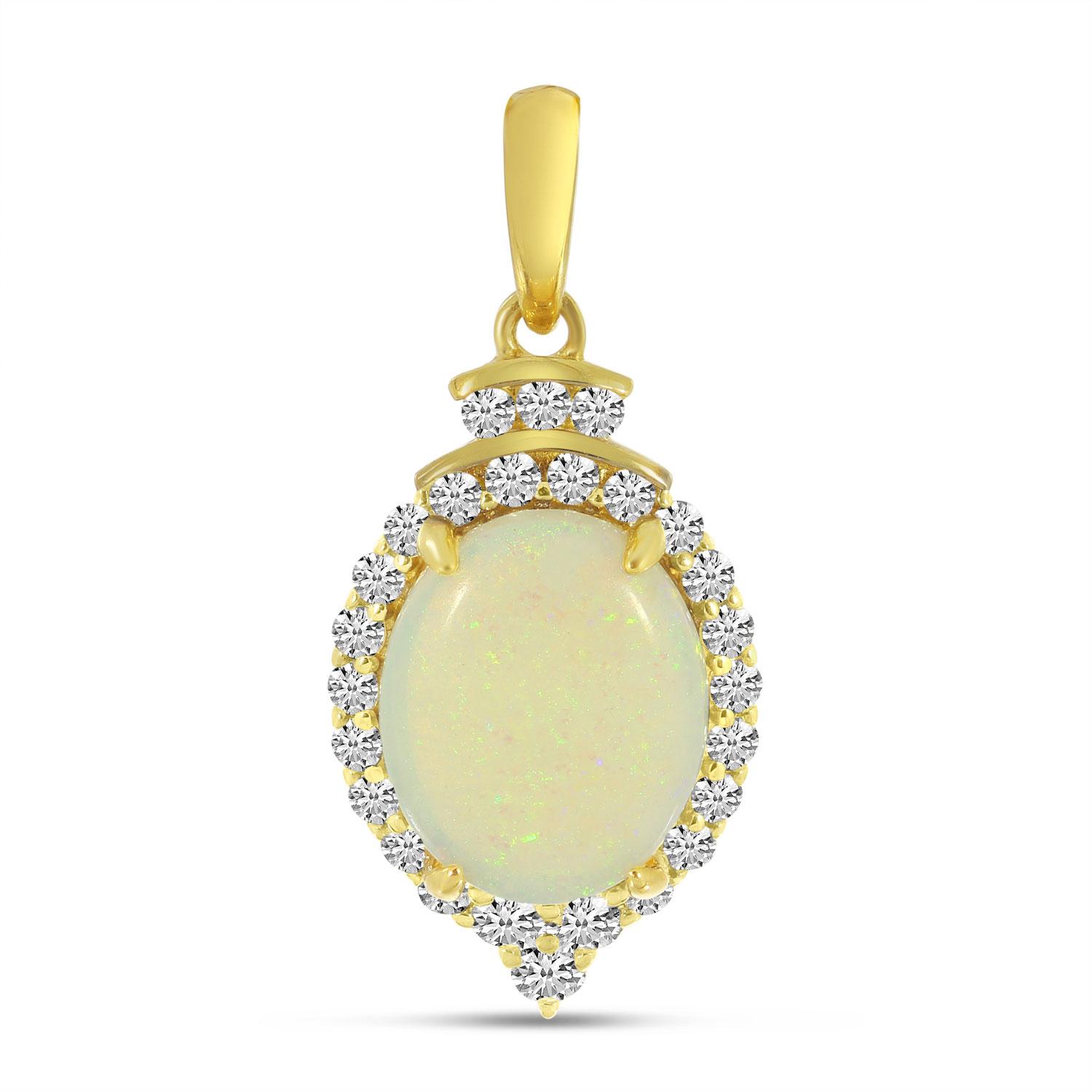 14K Yellow Gold Oval Opal Pendant with Diamond Millgran Details