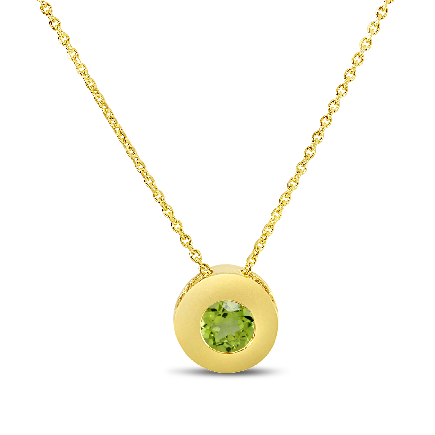 14K Yellow Gold Peridot Round Bezel Necklace