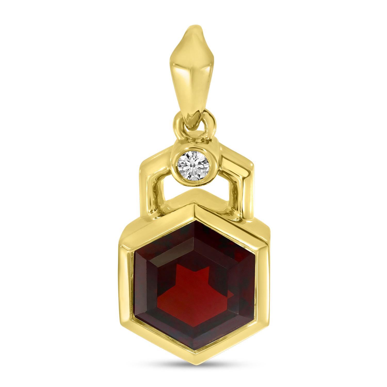 14K Yellow Gold Hexagon Garnet Geometric Pendant