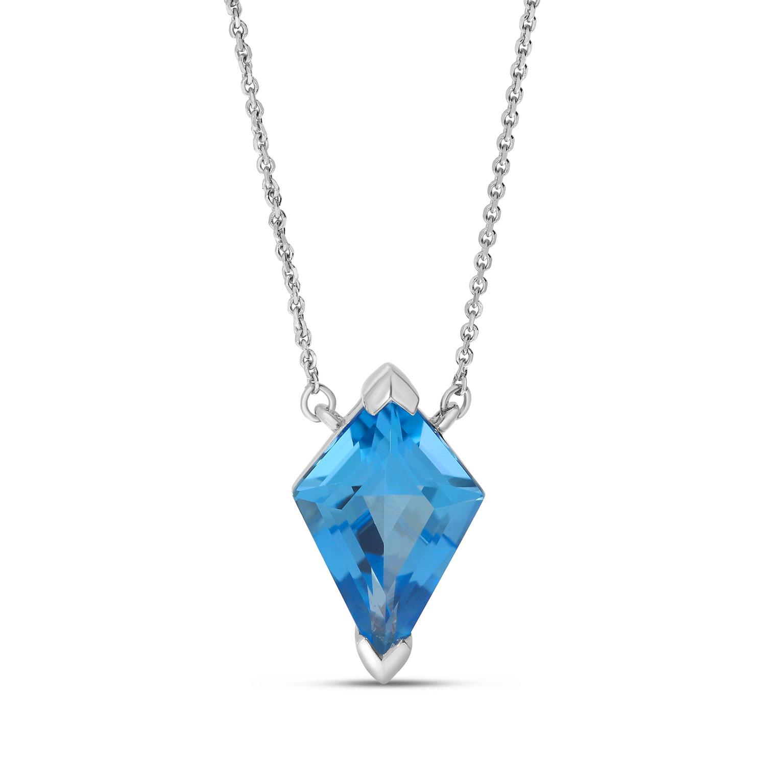 14K White Gold Blue Topaz Kite Shaped Necklace