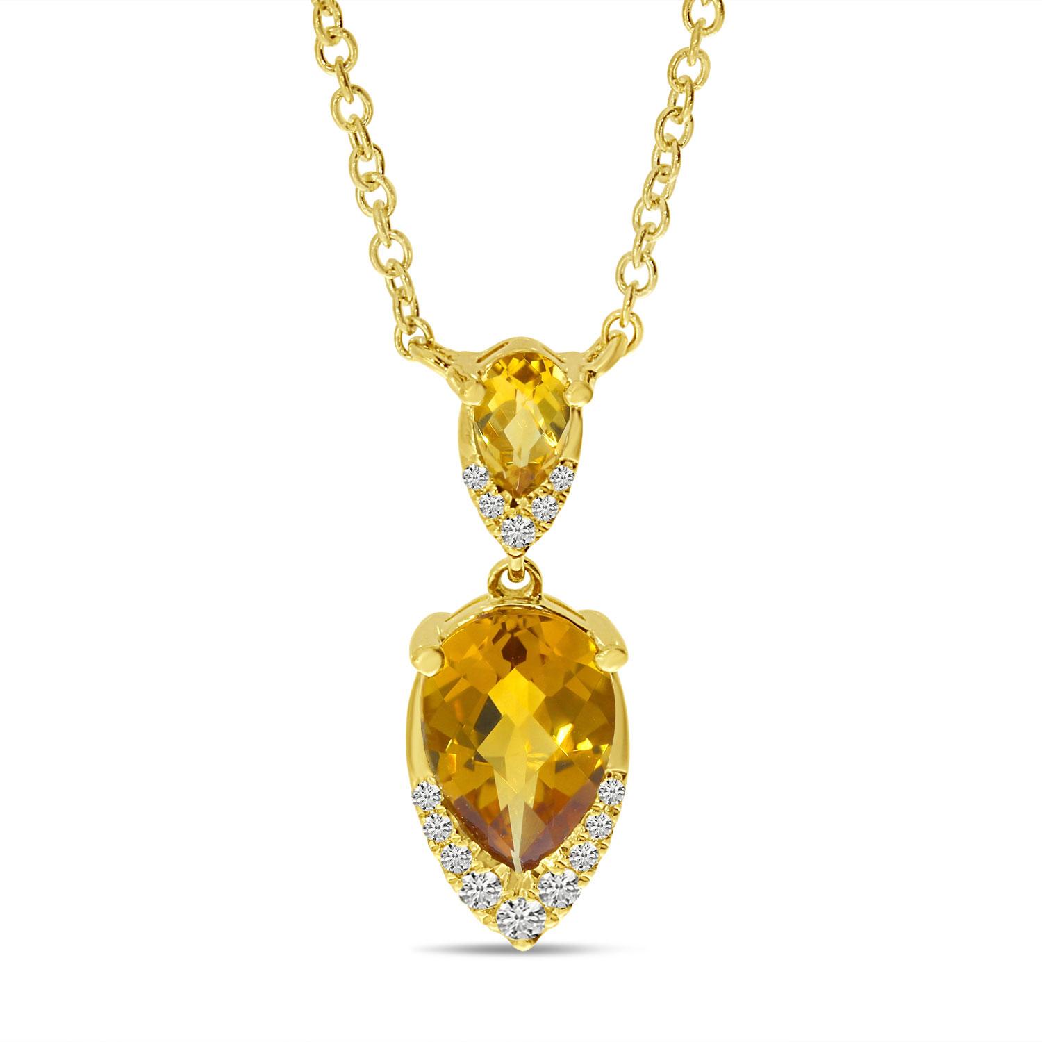 14K Yellow Gold Citrine and Diamond Double Pear Necklace