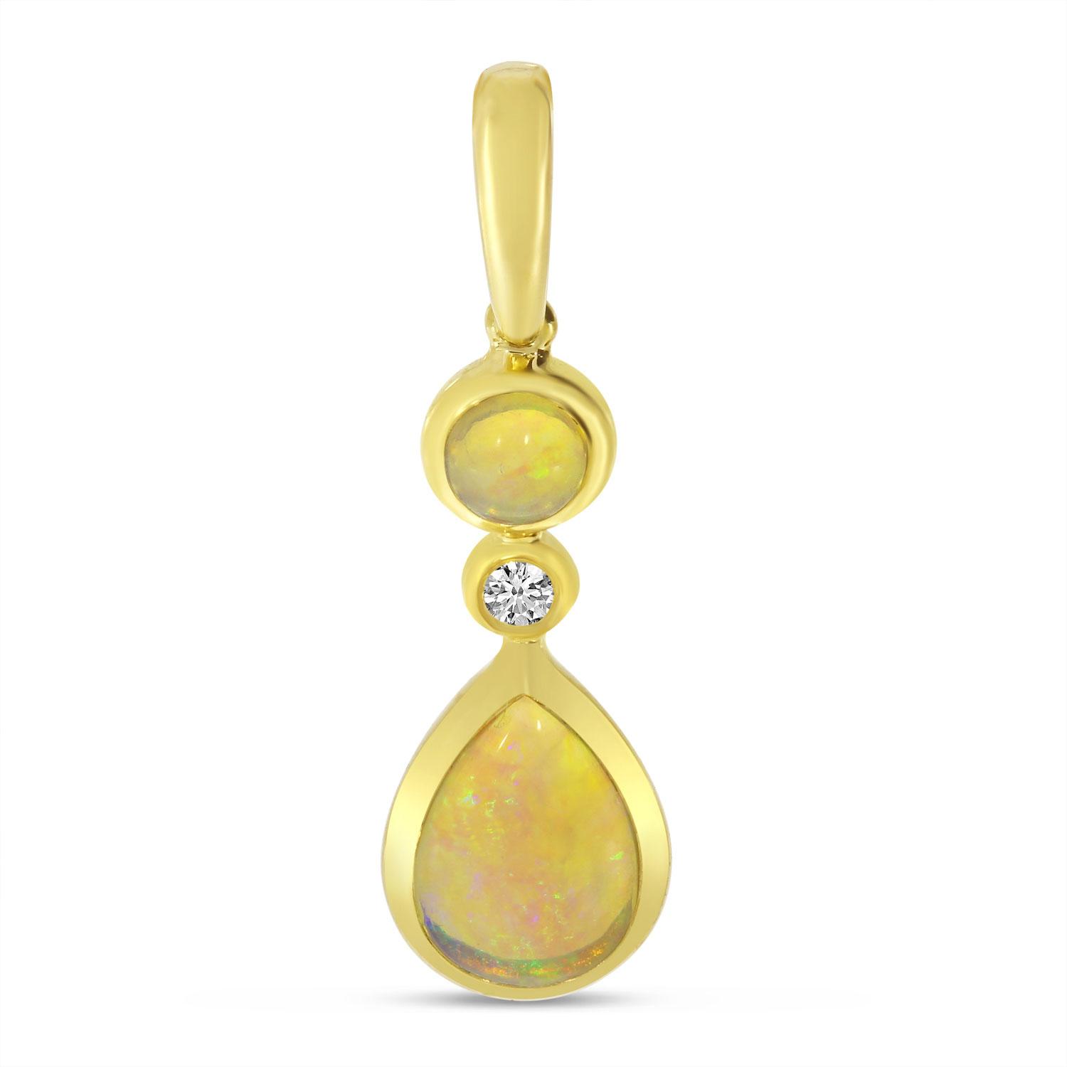 14K Yellow Gold Opal and Diamond Round & Pear Drop Pendant