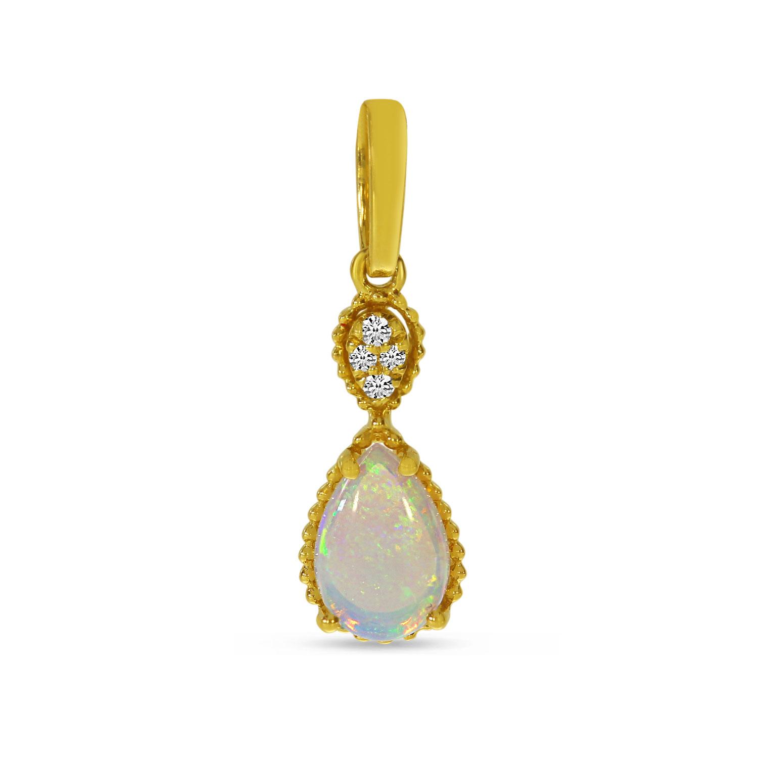 14K Yellow Gold Opal and Diamond Pear Pendant