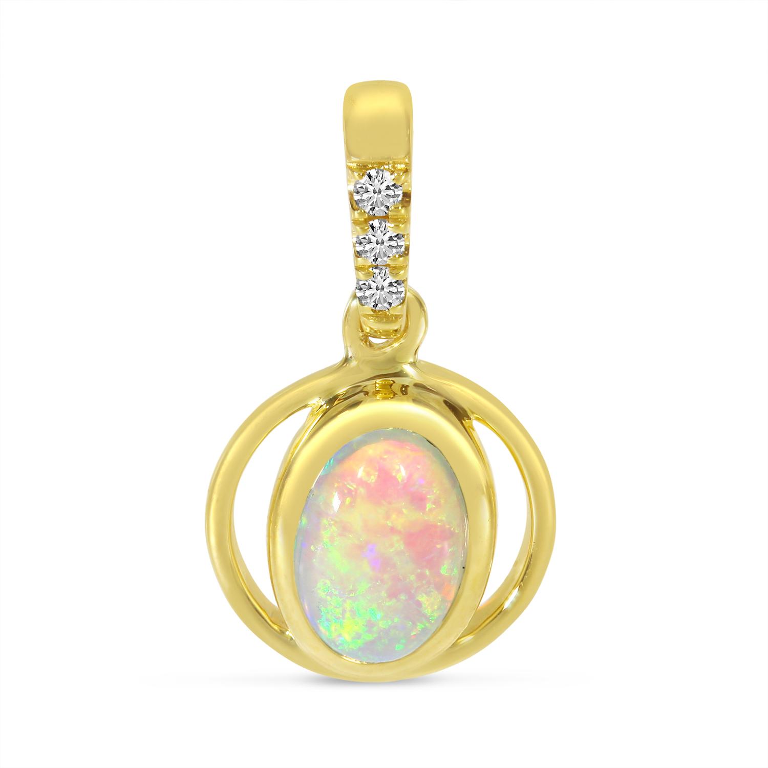 14K Yellow Gold Opal and Diamond Orb Pendant