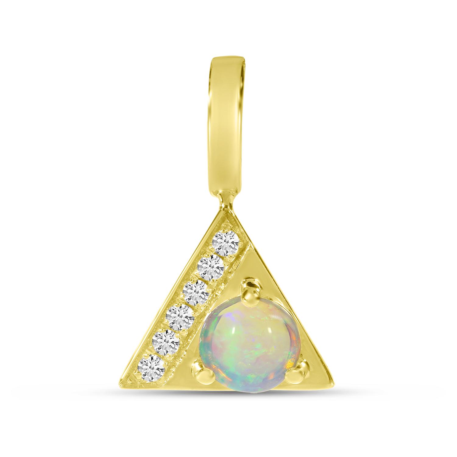 14K Yellow Gold Opal and Diamond Triangle Pendant