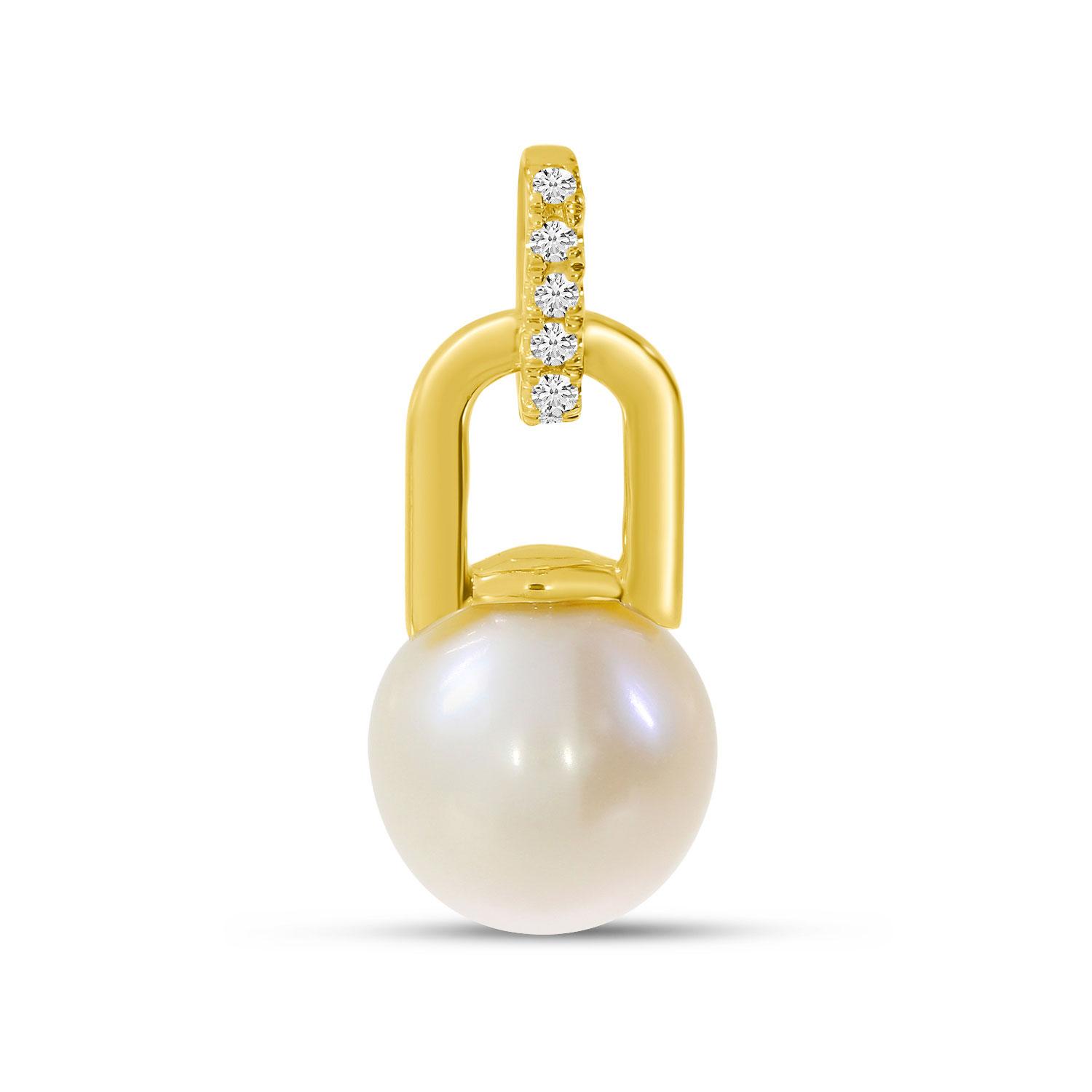 14K Yellow Gold Pearl and Diamond Link Pendant