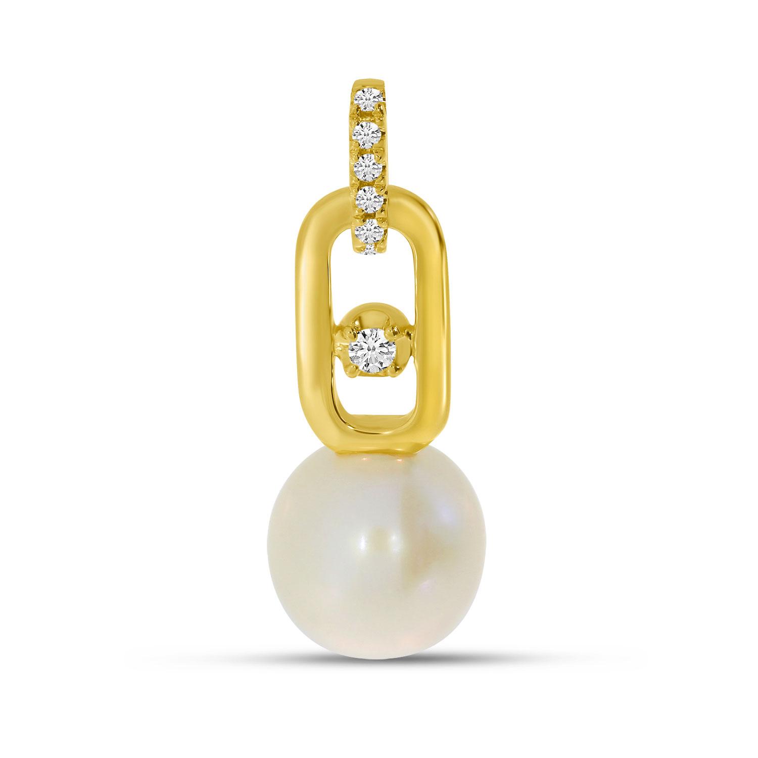 14K Yellow Gold Pearl and Diamond Link Pendant