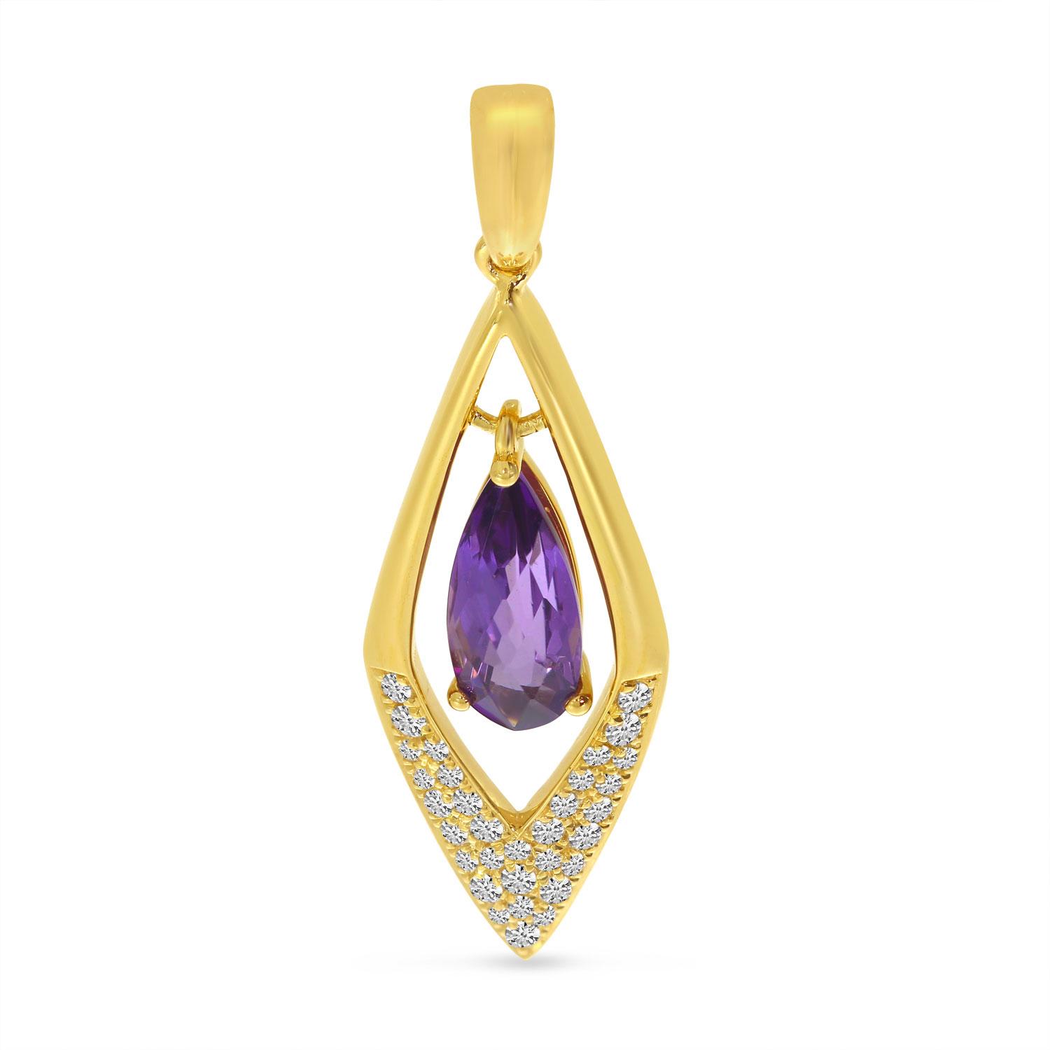 14K Yellow Gold Amethyst and Diamond Swinging Pear Pendant