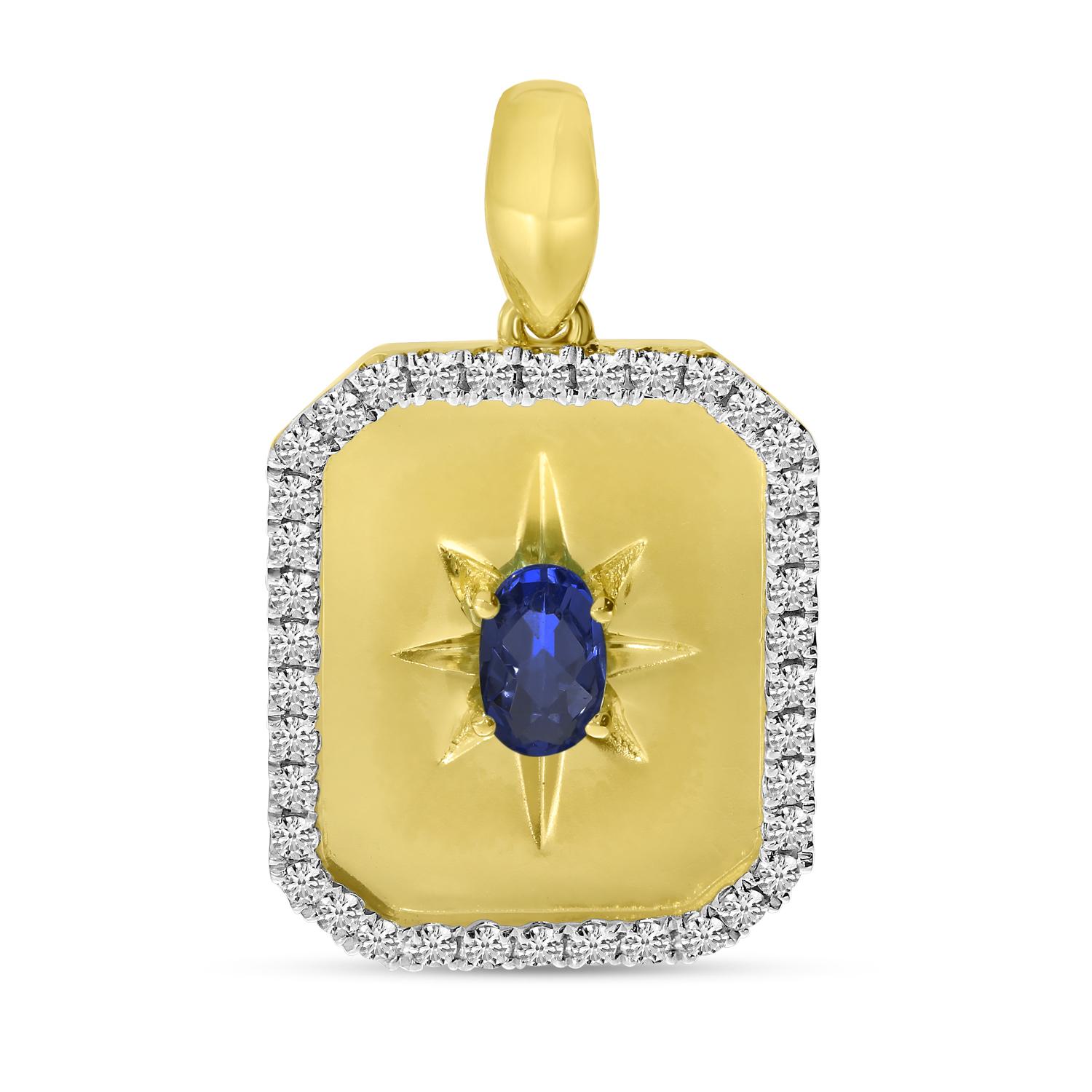 14K Yellow Gold Sapphire and Diamond Burst Medallion Pendant