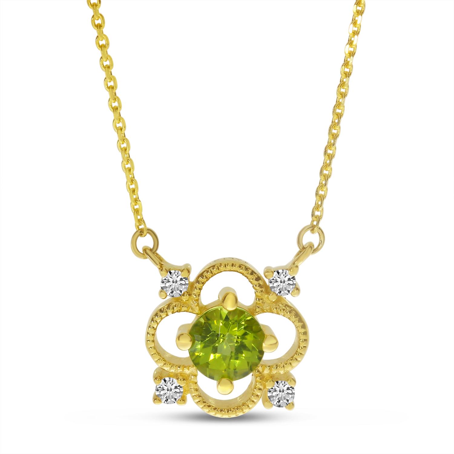 14K Yellow Gold Peridot and Diamond Filigree Necklace