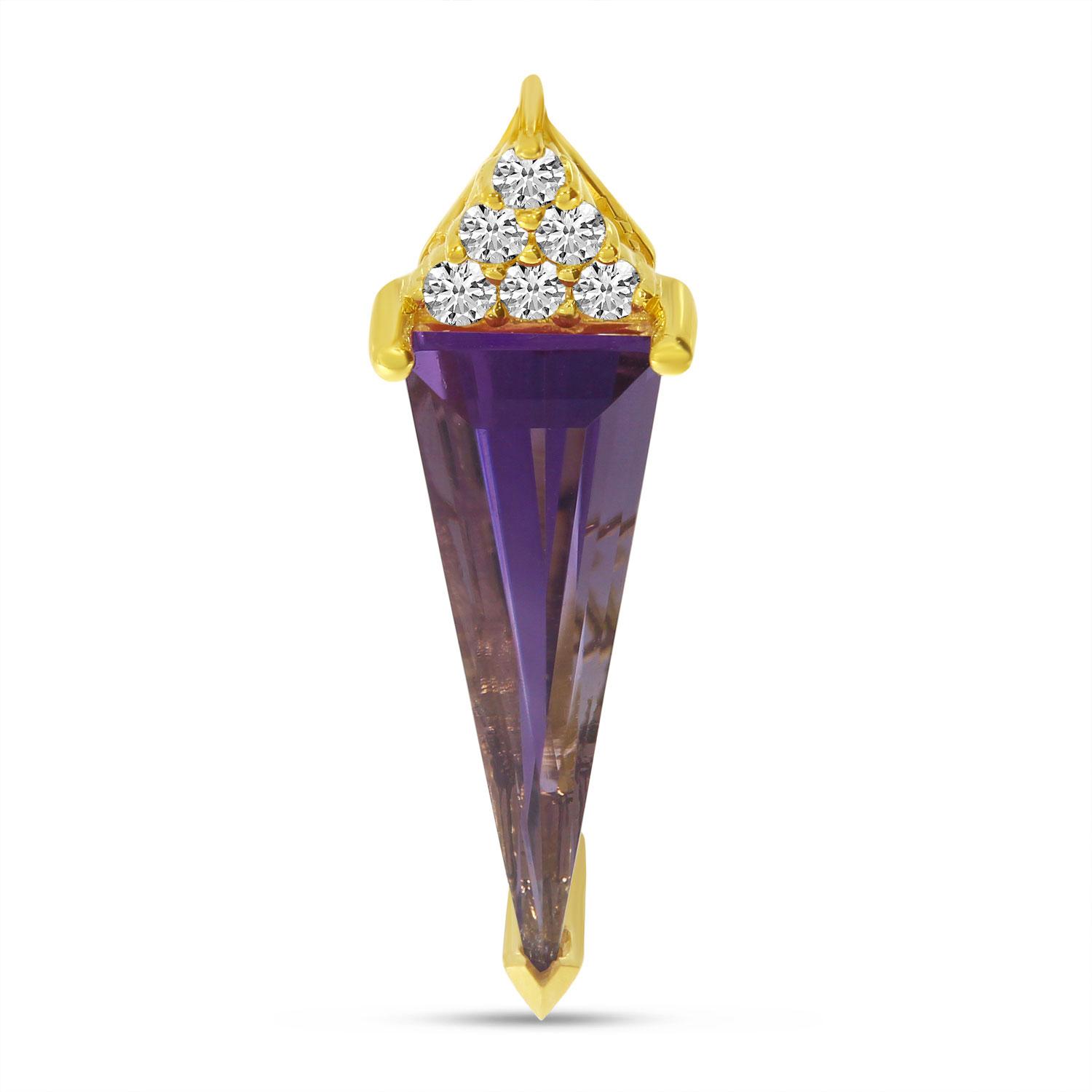 14K Yellow Gold Trilliant Amethyst with Diamond Pendant