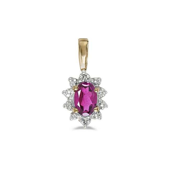 10k Yellow Gold Oval Pink Topaz And Diamond Pendant