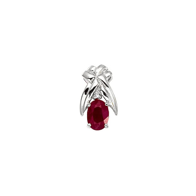 14K White Gold Oval Ruby and Diamond Pendant