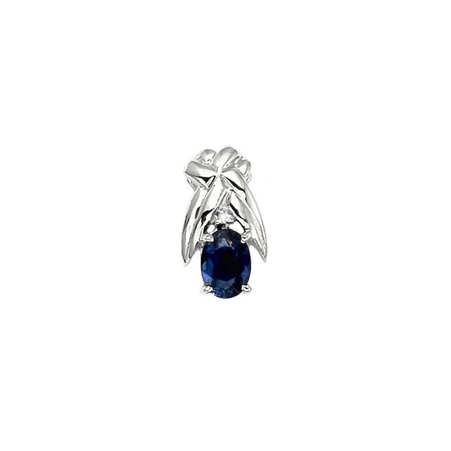 14K White Gold Oval Sapphire and Diamond Pendant