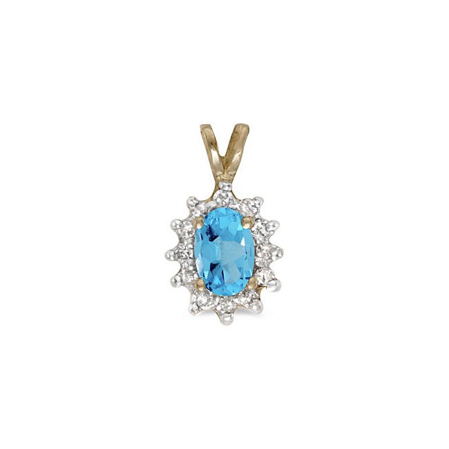 10k Yellow Gold Oval Blue Topaz And Diamond Pendant